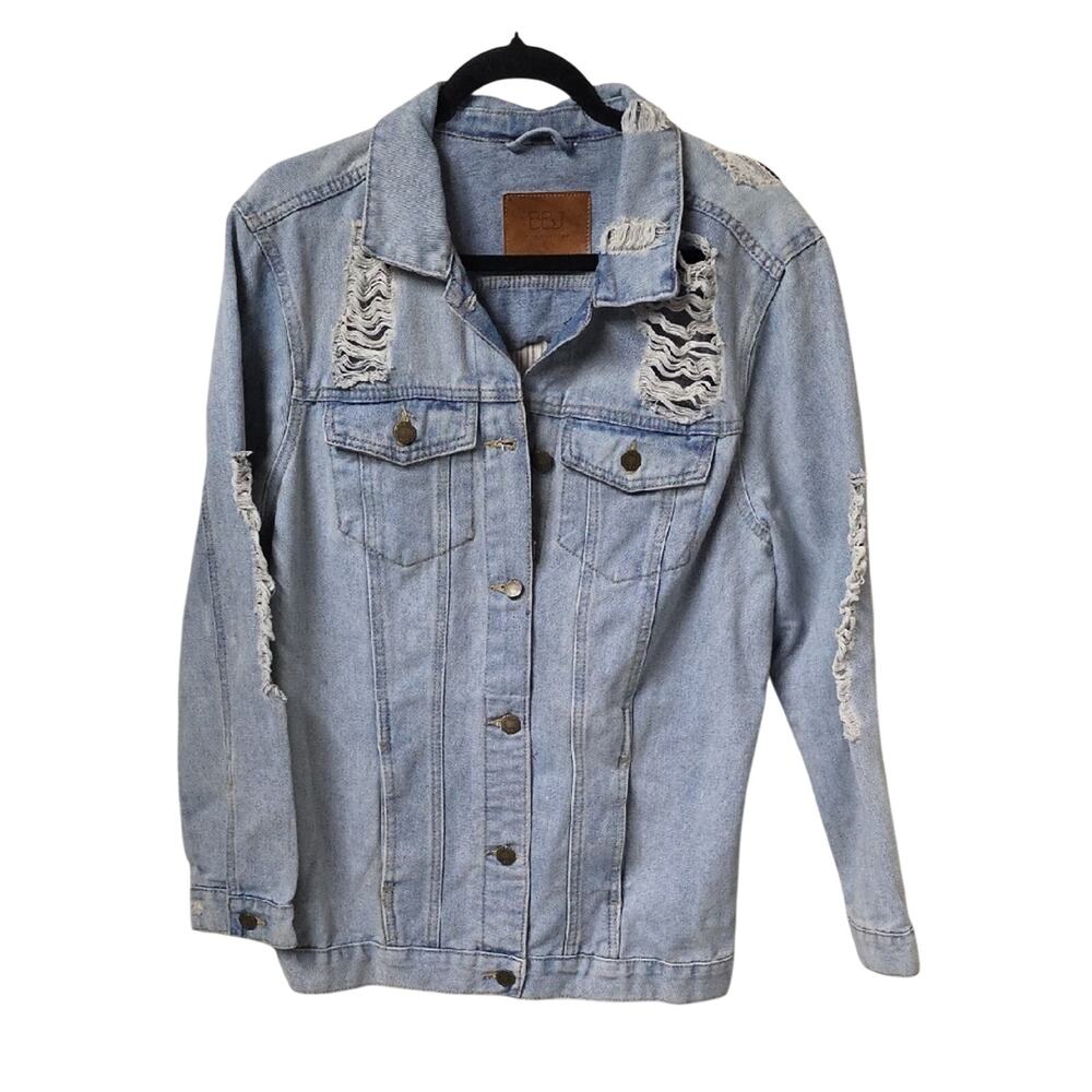 BBJ Los Angeles Severe Distressed Denim Jacket Womens Size XL